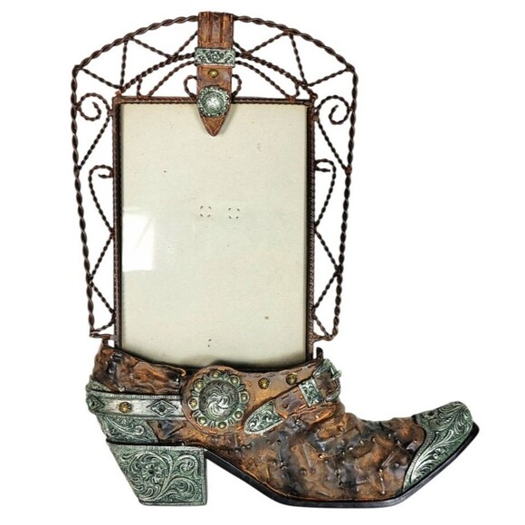 Vintage Boho Western Blingy Rustic Cowboy Boot 5"x7" Picture Frame - Picture 1 of 8